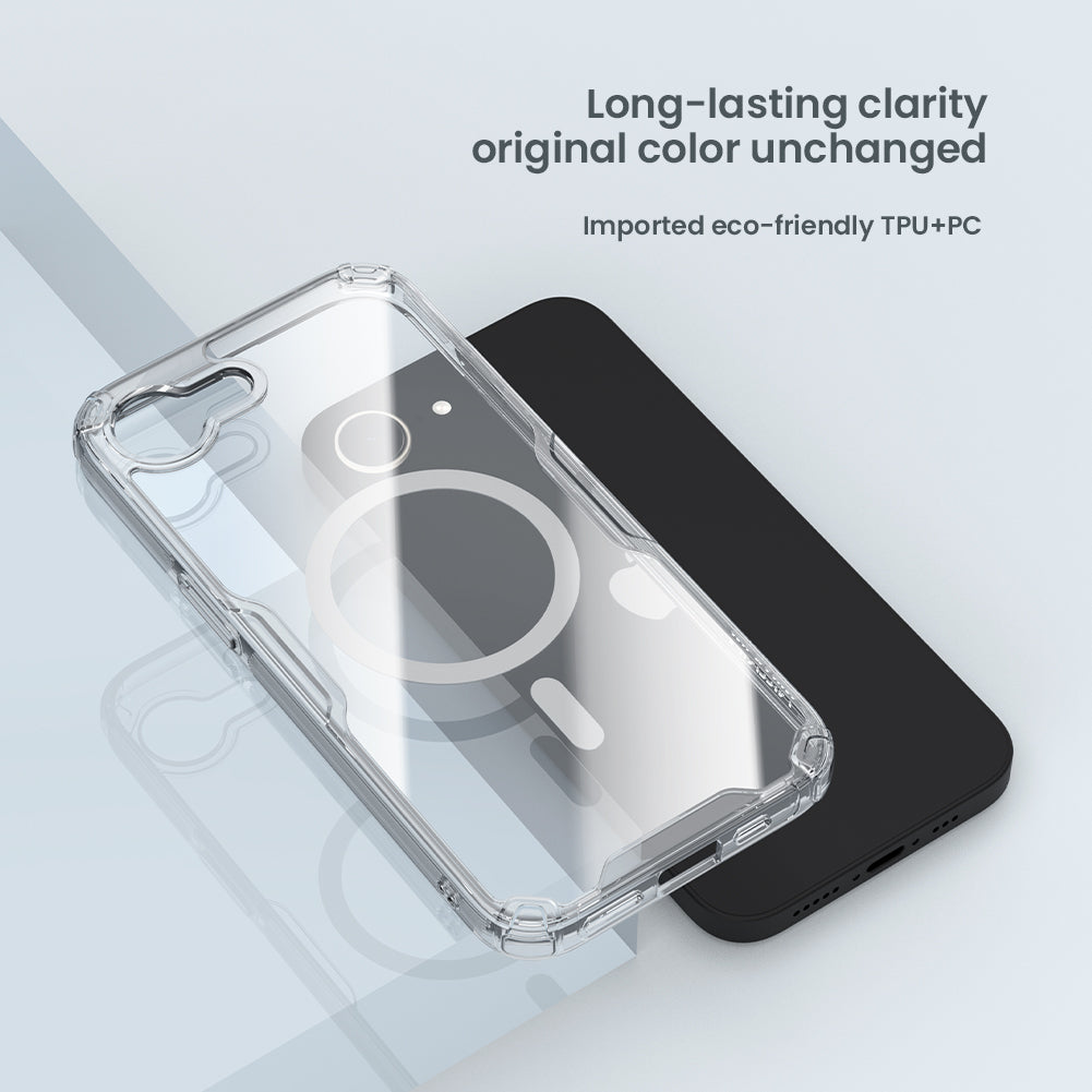 Nillkin iPhone 16e 6.1" 內置磁吸四角氣囊邊框加厚TPU+PC背版防摔手機保護殼本色Pro系列