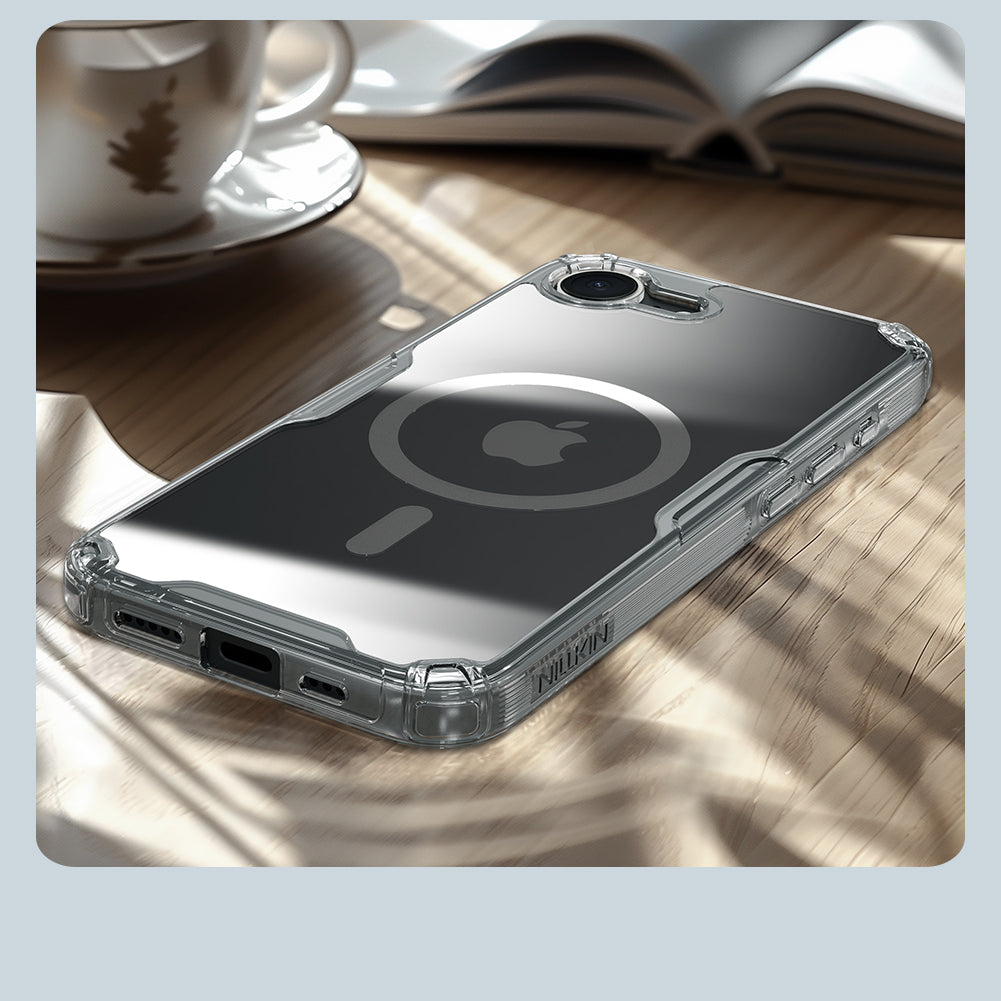 Nillkin iPhone 16e 6.1" 內置磁吸四角氣囊邊框加厚TPU+PC背版防摔手機保護殼本色Pro系列