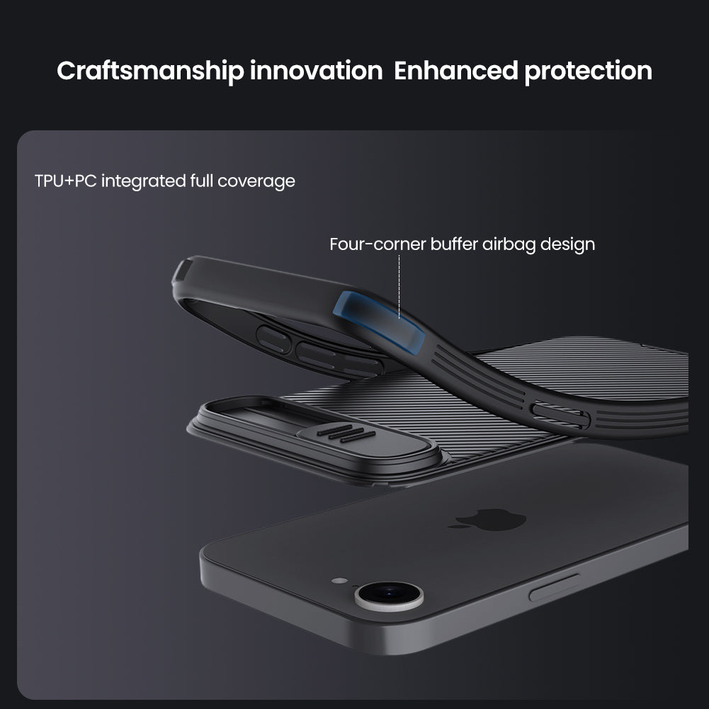 Nillkin iPhone 16e 6.1" MagSafe內置磁吸/鏡頭滑蓋保護/四角氣囊防摔手機保護殼黑鏡Pro系列