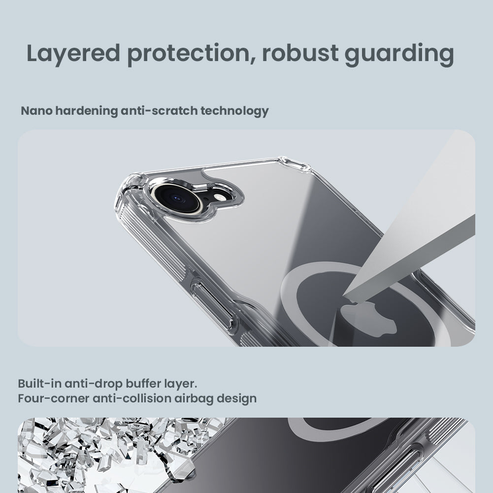 Nillkin iPhone 16e 6.1" 內置磁吸四角氣囊邊框加厚TPU+PC背版防摔手機保護殼本色Pro系列