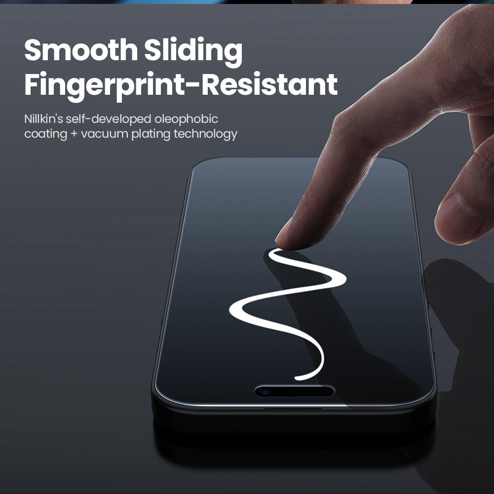 Nillkin iPhone 17 系列二次強化高鋁玻璃防偷窺防刮防指紋防炫光2.5D HD高清鋼化玻璃屏幕保護貼 附貼膜神器