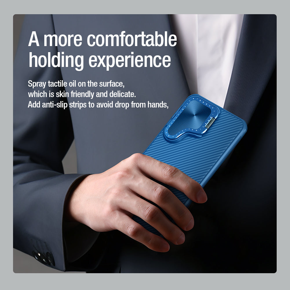 Nillkin Samsung S24 Series Phone Stand/Lens Cover 2 in 1,Built-in magnetic function,Four-corner Airbag,Anti-Slip Phone Case