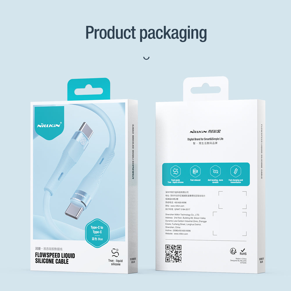Nillkin PD60W Type-C 轉 Type-C 液態硅膠 1.2米快充數據線