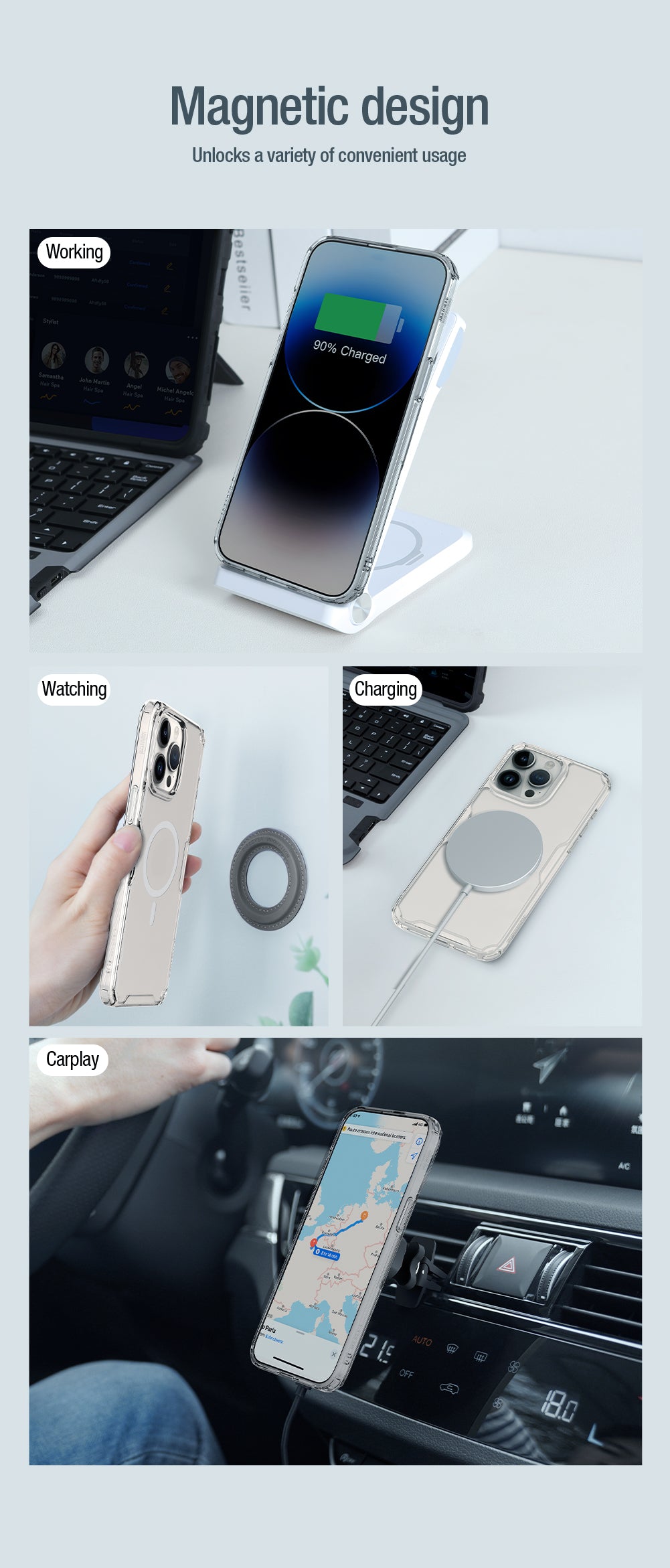 Nillkin iPhone 15 系列 MagSafe內置磁吸四角氣囊邊框加厚TPU 亞克力背板防摔手機保護殼本色Pro系列