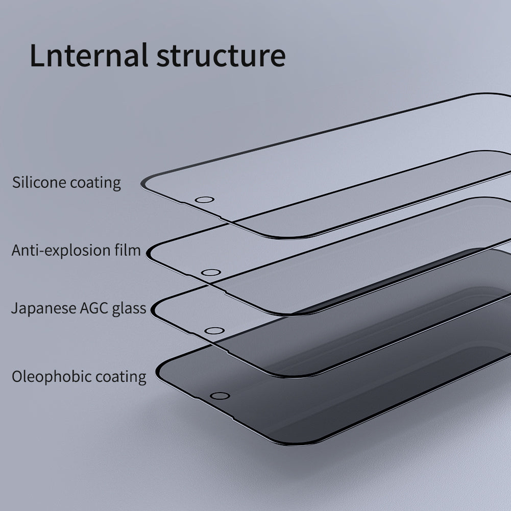 Nillkin iPhone 15 系列日本AGC玻璃防偷窺防刮防指紋防炫光2.5D 9H HD高清鋼化玻璃屏幕保護貼 加送貼膜神器