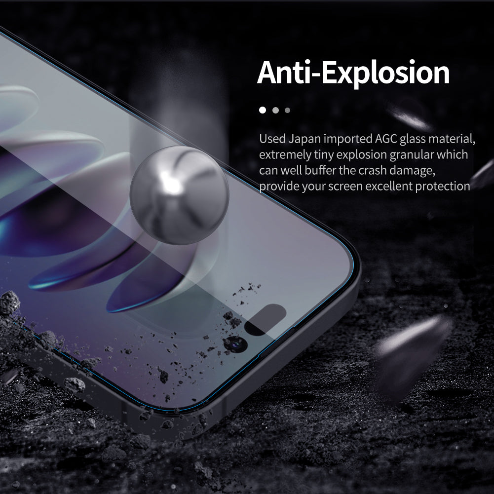 Nillkin iPhone 15 系列日本AGC玻璃 1.2mm 超薄 2.5D 9H HD高清防刮防指紋防炫光鋼化玻璃屏幕保護貼