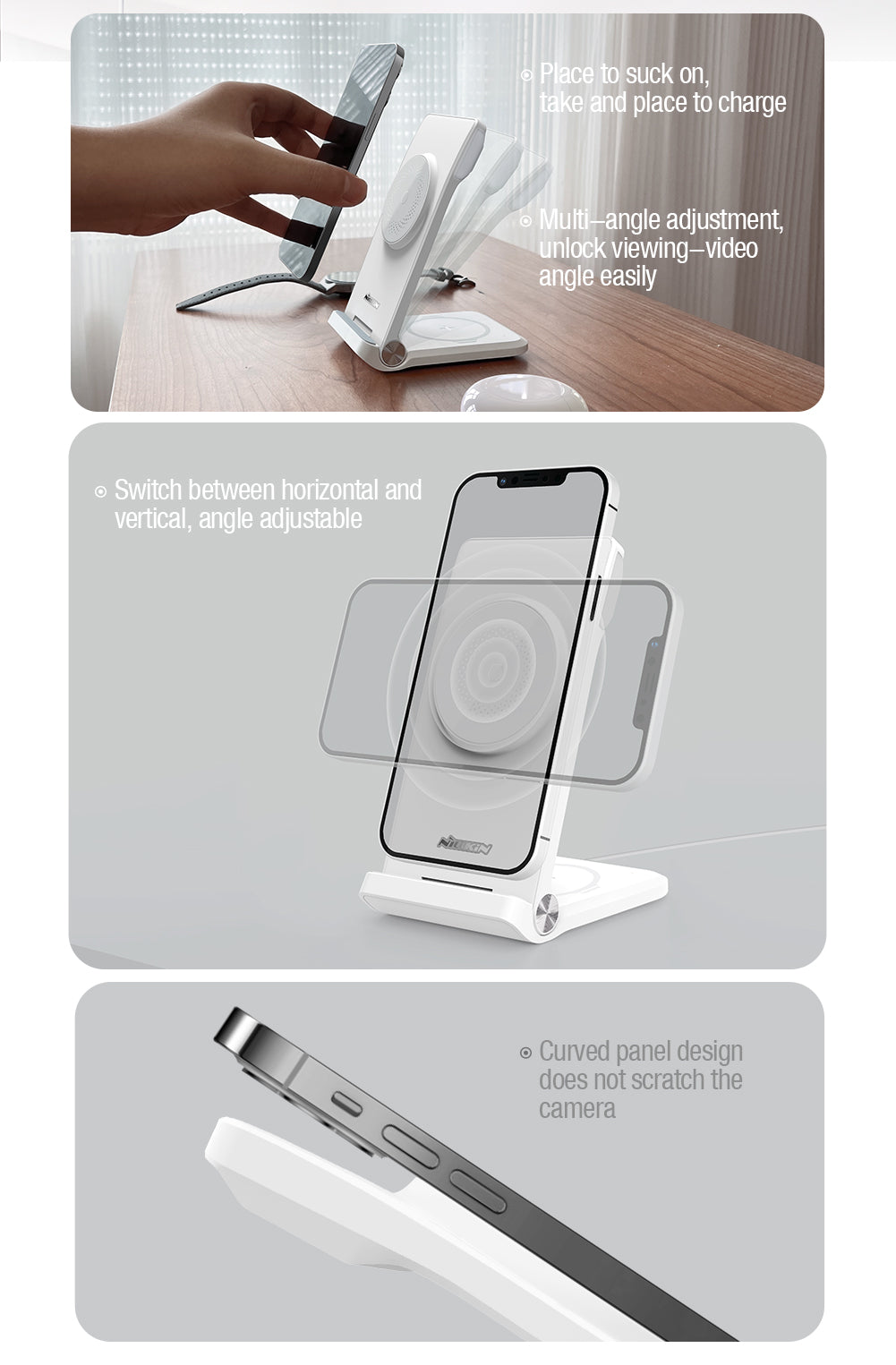 Nillkin 三合一無線充電器 MagSafe 磁吸MFi 認證版 iPhone/Airpods/Apple Watch同時充電直立式多角度調校 智游