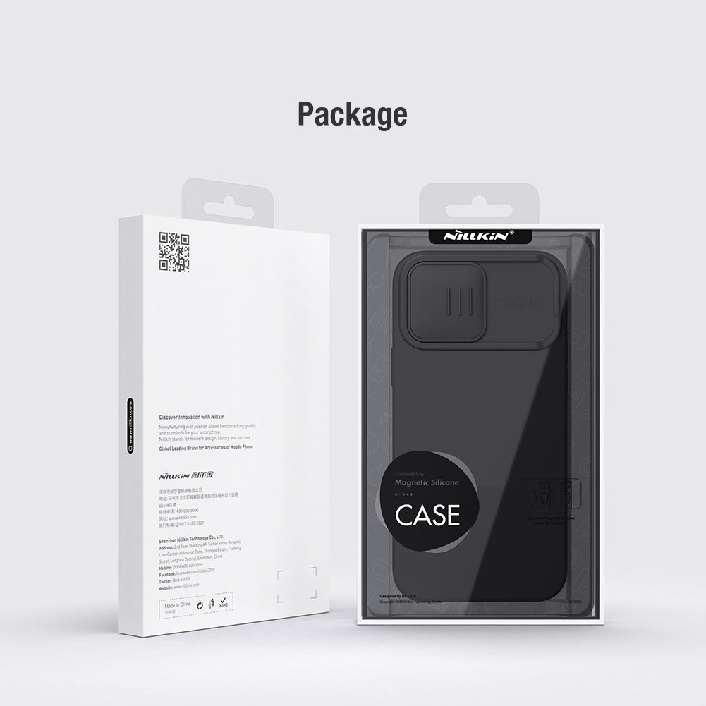 Nillkin iPhone 14 Pro 6.1" MagSafe Built-in Magnetic Function Sliding Lens Cover Liquid Silicone Phone Case CamShield Silky Series