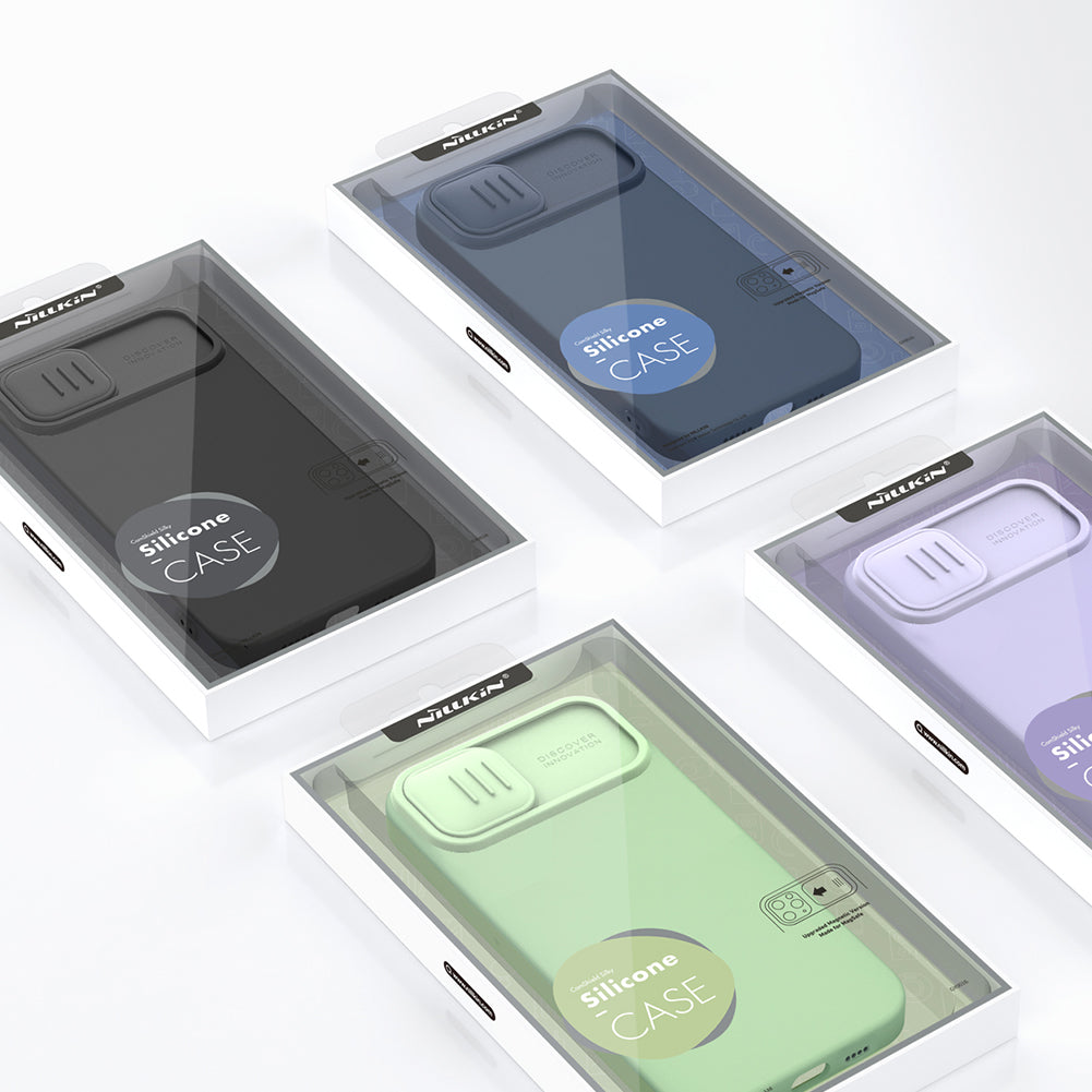 Nillkin iPhone 14 Plus 6.7" MagSafe內置磁吸液態硅膠鏡頭滑蓋手機保護殼潤鏡系列