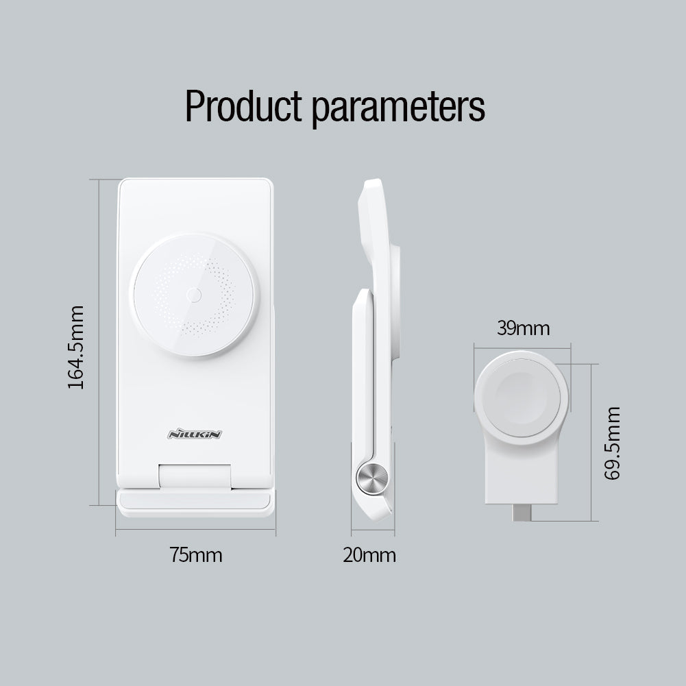 Nillkin 三合一無線充電器 MagSafe 磁吸MFi 認證版 iPhone/Airpods/Apple Watch同時充電直立式多角度調校 智游