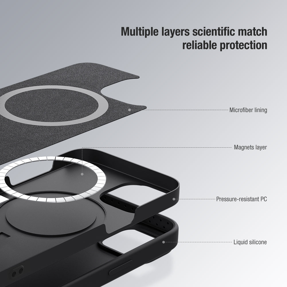 Nillkin iPhone 14 Pro 6.1" MagSafe Built-in Magnetic Function Sliding Lens Cover Liquid Silicone Phone Case CamShield Silky Series
