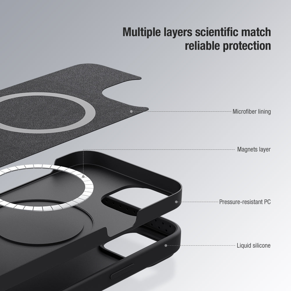 Nillkin iPhone 14 Plus 6.7" MagSafe內置磁吸液態硅膠鏡頭滑蓋手機保護殼潤鏡系列