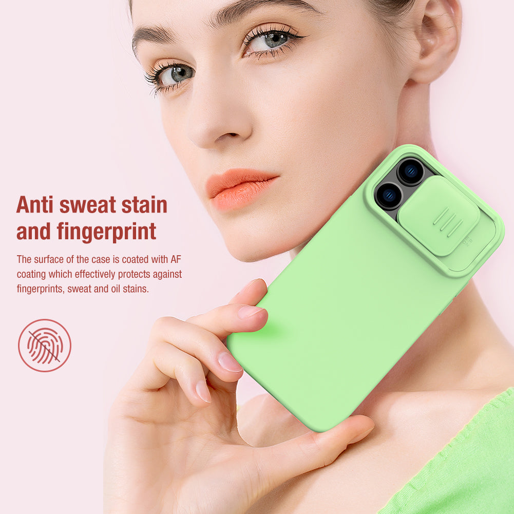 Nillkin iPhone 14 Pro 6.1" MagSafe Built-in Magnetic Function Sliding Lens Cover Liquid Silicone Phone Case CamShield Silky Series