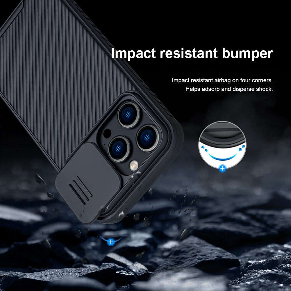 Nillkin iPhone 14 Pro Max 6.7" MagSafe Built-in Magnetic Function Slide Cover Lens Protection,Four-corner Airbag  Phone Case CamShield Pro Series