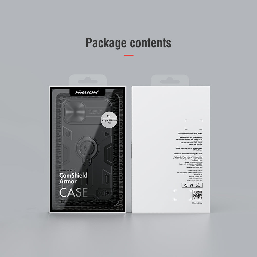 Nillkin iPhone 13 Series Lens Protection Sliding Cover,Ring Holder Stand,Fully-enclosed,Drop-Proof,Four-corner Airbag CamShield Armor Series Phone Case