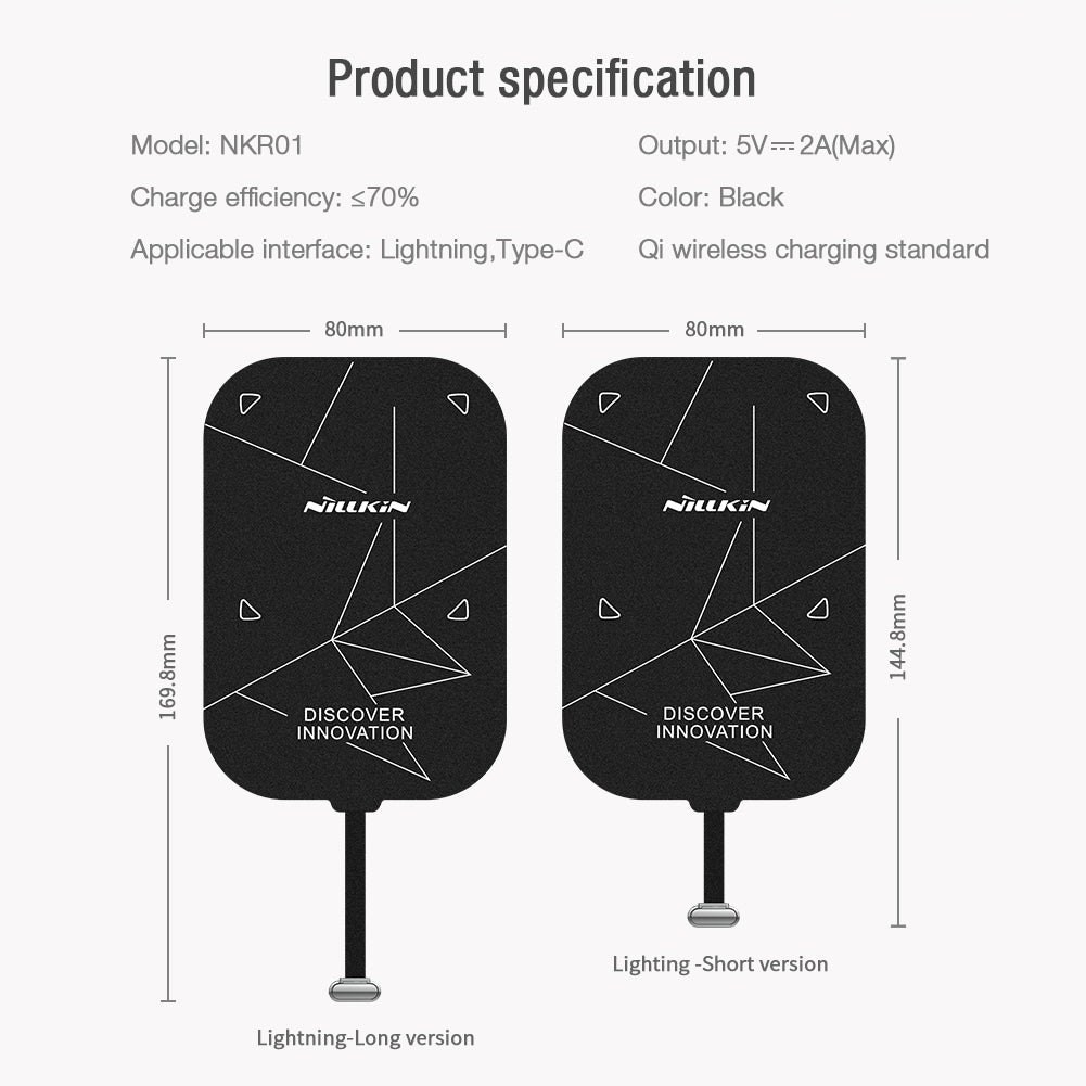 Nillkin Type C/Lightning 接口平板電腦/iPad pro 18/20/21/22無線充電接收器Qi 5V 2A 快充能量貼Plus