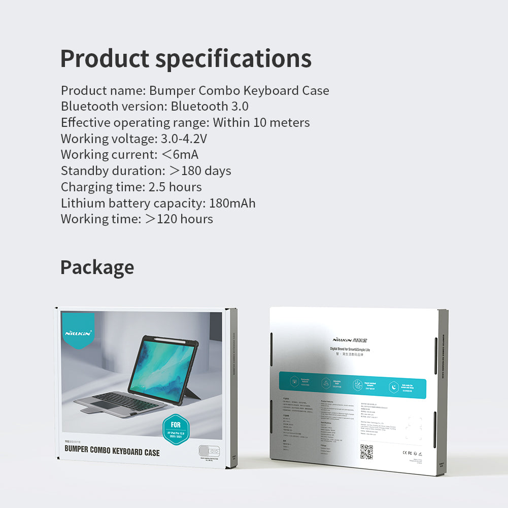 Nillkin iPad Pro 12.9" 20/21/22 / iPad Air 13" 24 Bluetooth Keyboard Case Smart Trackpad Sliding Camera Cover Multi-Angle Stand Bumper Combo Series