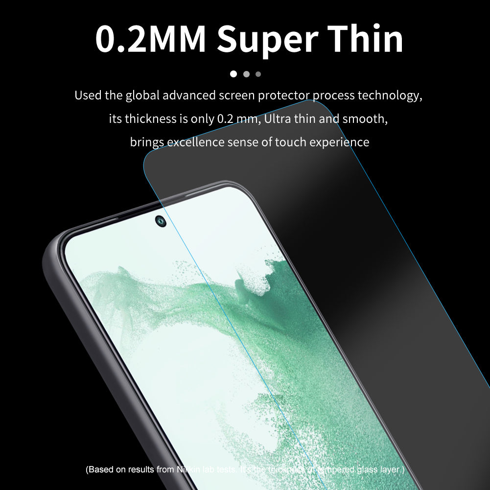 Nillkin 三星S23 日本AGC玻璃 0.2mm 超薄 2.5D 9H HD高清防刮防指紋防炫光鋼化玻璃屏幕保護貼