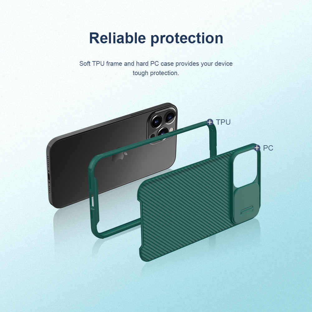 Nillkin iPhone 13 Series Lens Protection Sliding Cover,Four-corner Airbag,Anti-Slip CamShield Pro Series Phone Case