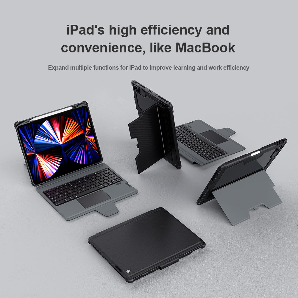 Nillkin iPad Pro 12.9" 20/21/22,iPad Air 13" 24/25通用 可拆式藍牙鍵盤保護套 智能觸控板 鏡頭保護蓋 多角度調教悍能系列