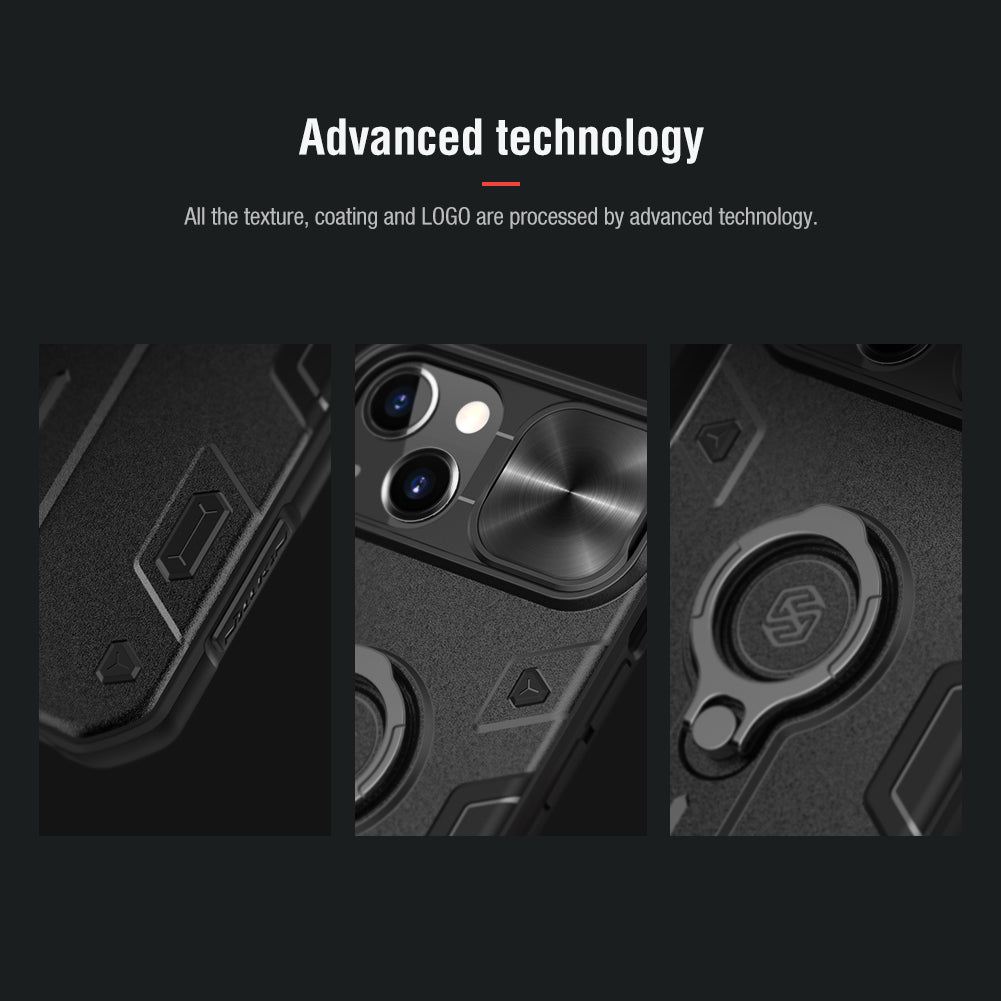 Nillkin iPhone 13 Series Lens Protection Sliding Cover,Ring Holder Stand,Fully-enclosed,Drop-Proof,Four-corner Airbag CamShield Armor Series Phone Case