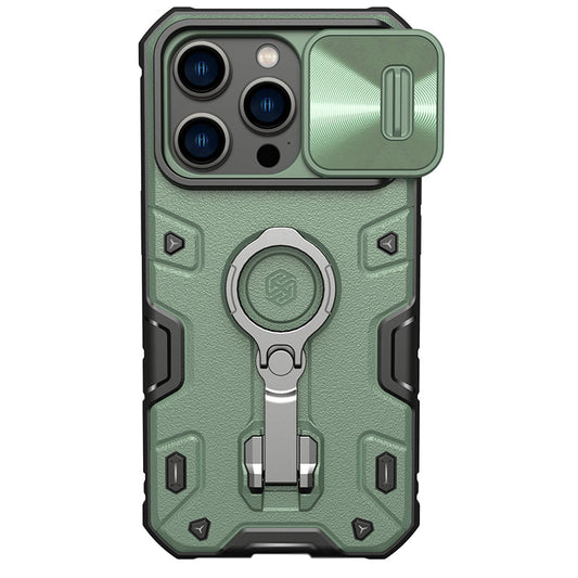 Nillkin iPhone 14 Pro Max 6.7" MagSafe內置磁吸/鏡頭滑蓋/指環支架/四角氣囊升級防摔手機保護殼黑犀Pro系列