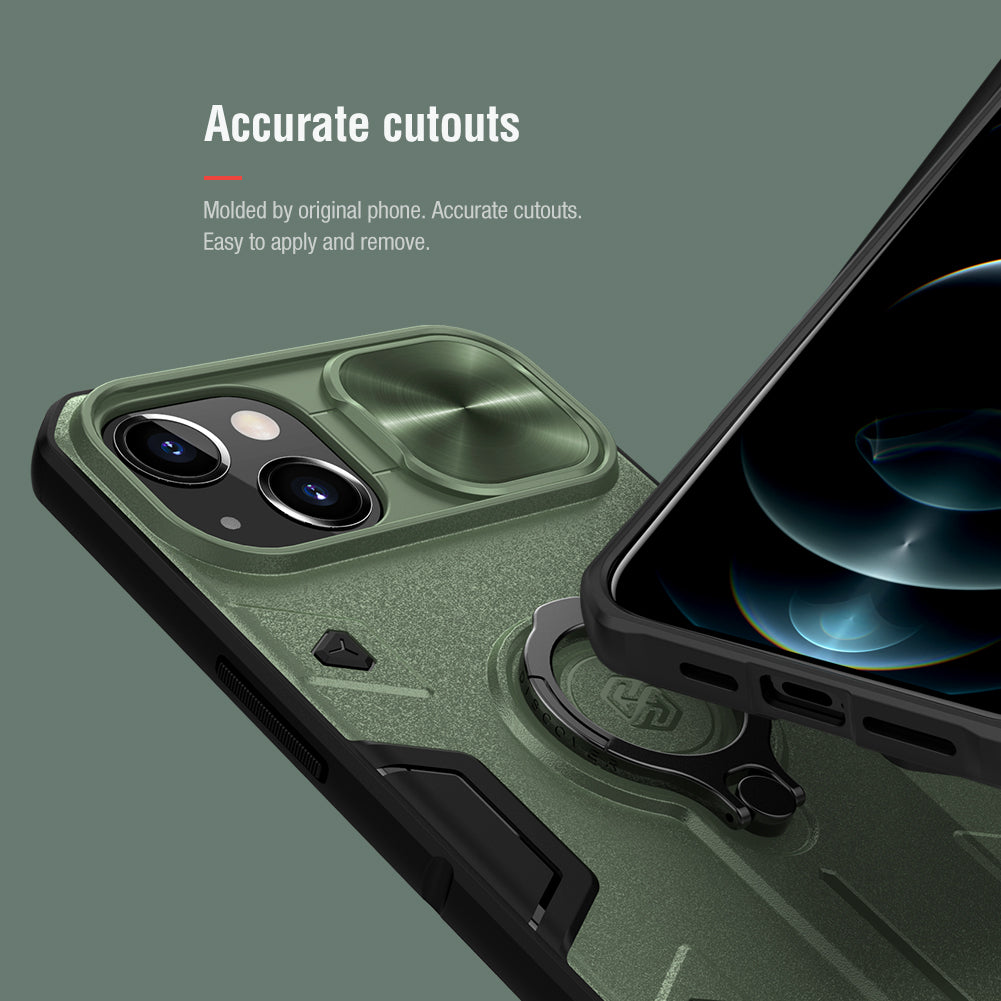 Nillkin iPhone 13 Series Lens Protection Sliding Cover,Ring Holder Stand,Fully-enclosed,Drop-Proof,Four-corner Airbag CamShield Armor Series Phone Case
