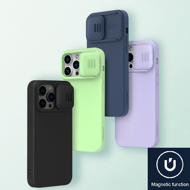 Nillkin iPhone 14 Pro 6.1" MagSafe Built-in Magnetic Function Sliding Lens Cover Liquid Silicone Phone Case CamShield Silky Series