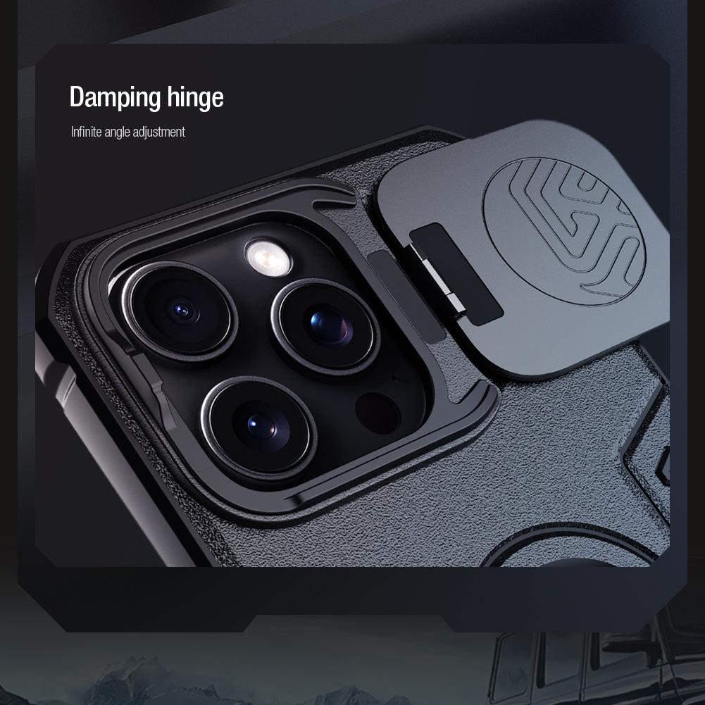 Nillkin iPhone 16 Pro Max 6.9" 支架/鏡頭蓋2合1 MagSafe內置磁吸 四角氣囊 升級防摔手機保護殼黑犀Prop系列
