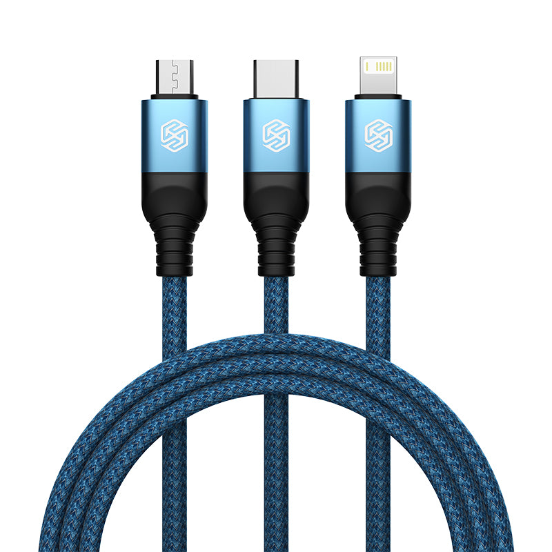 Nillkin Upgade Version 1.5M 3 in 1 Woven Nylon 4.4A Fast Charging Data Cable (3 Independent Chips) (Single/Twin)