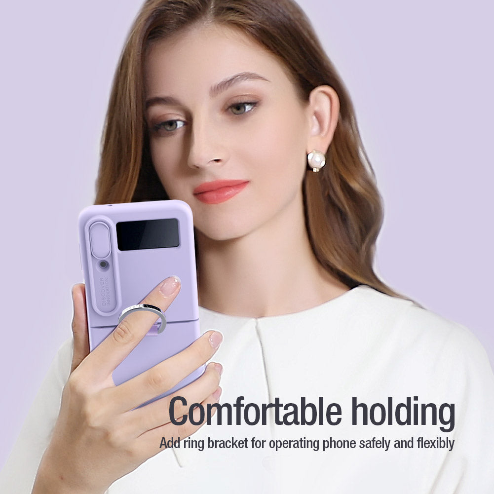 Nillkin Samsung Galaxy Z Fold 4 Sliding Lens Cover Liquid Silicone Key Ring Holder Phone Case CamShield Silky Series