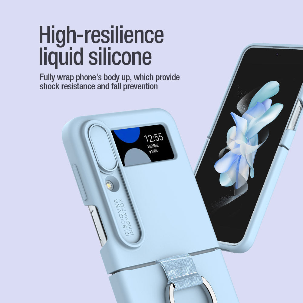 Nillkin 三星Galaxy Z Flip 4 液態硅膠/鏡頭滑蓋/指環防跌手機保護殼 潤鏡系列