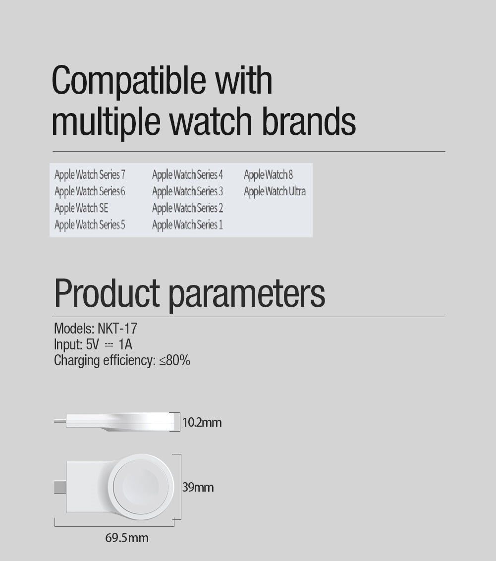 Nillkin Apple Watch MFi官方認證 磁吸無線充電器 超輕巧 適用於各款Apple Watch型號