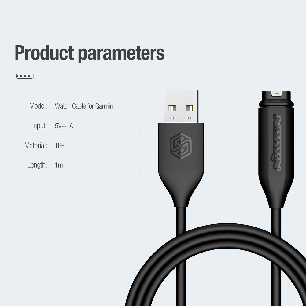 Nillkin Charging/Data Cable for GARMIN Watch 1M Strong TPE Wire SR Reinforcement, Wide Compatibility (single pack/2 packs)