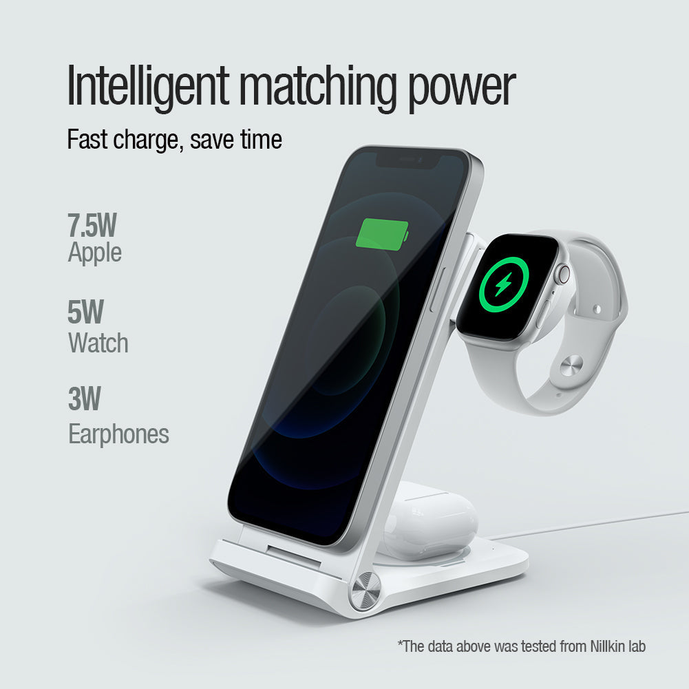 Nillkin 三合一無線充電器 MagSafe 磁吸MFi 認證版 iPhone/Airpods/Apple Watch同時充電直立式多角度調校 智游