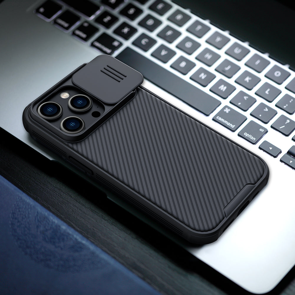 Nillkin iPhone 14 Pro 6.1"MagSafe內置磁吸/鏡頭滑蓋保護/四角氣囊防摔手機保護殼黑鏡Pro系列