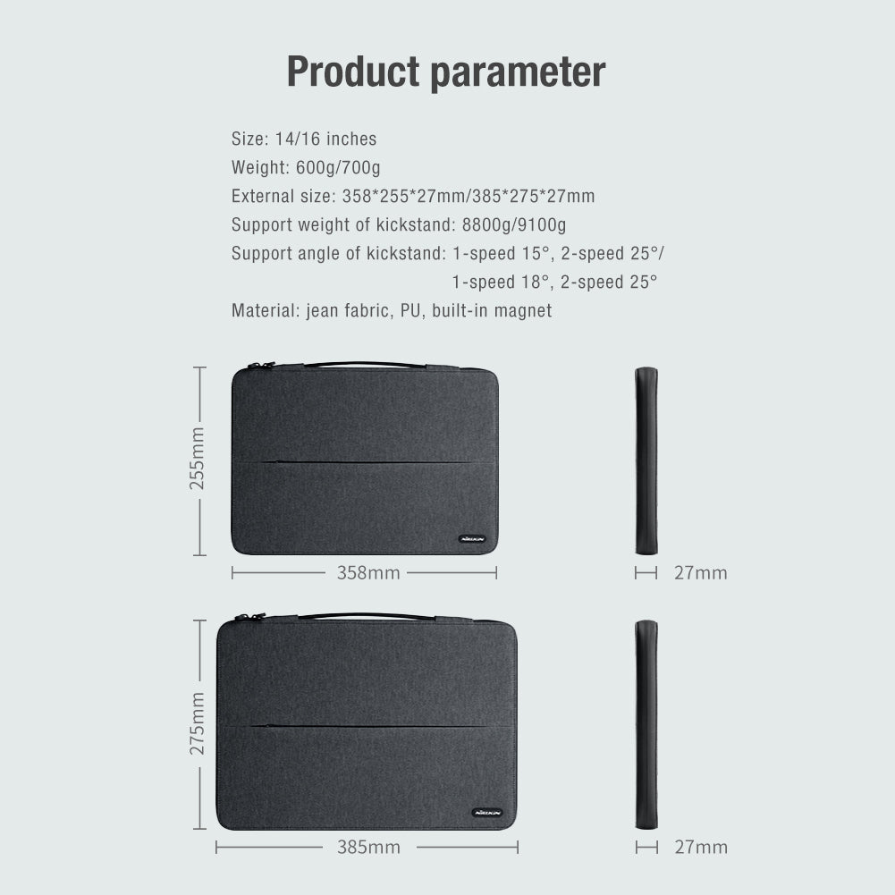 Nillkin 2-in-1 Laptop Sleeve/Stand (screen below 14/16 inches) with 2 Angles Adjustments Commuter Series