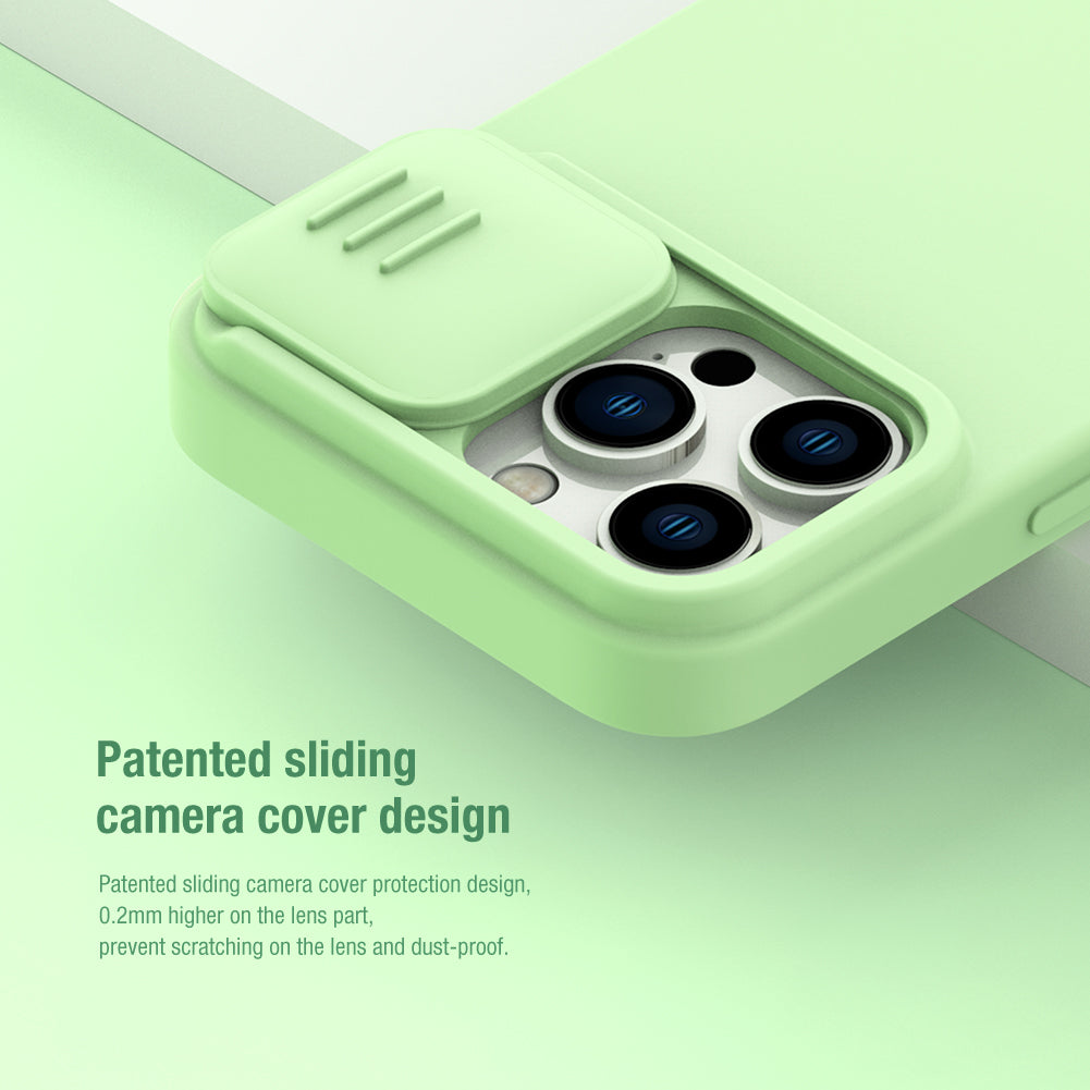 Nillkin iPhone 14 Pro 6.1" MagSafe Built-in Magnetic Function Sliding Lens Cover Liquid Silicone Phone Case CamShield Silky Series