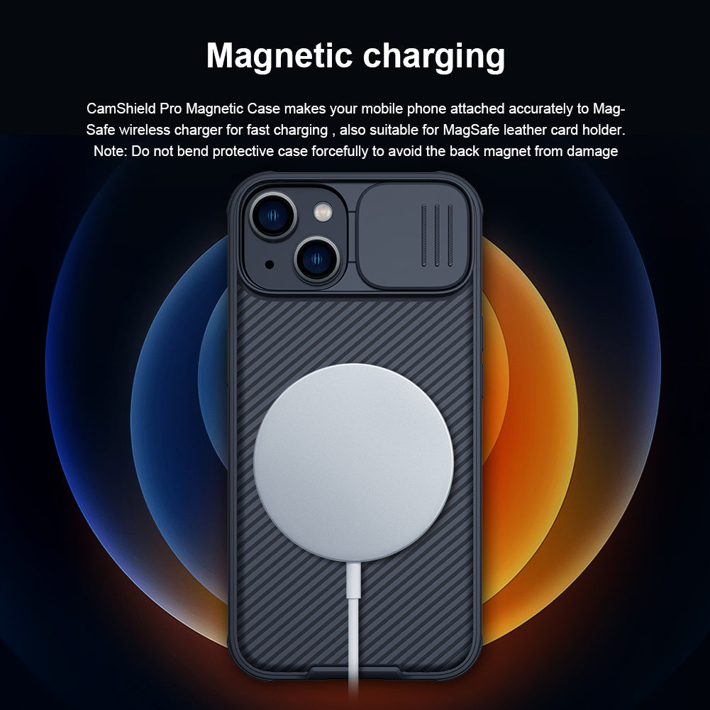 Nillkin iPhone 14 Plus 6.7"MagSafe內置磁吸/鏡頭滑蓋保護/四角氣囊防摔手機保護殼黑鏡Pro系列