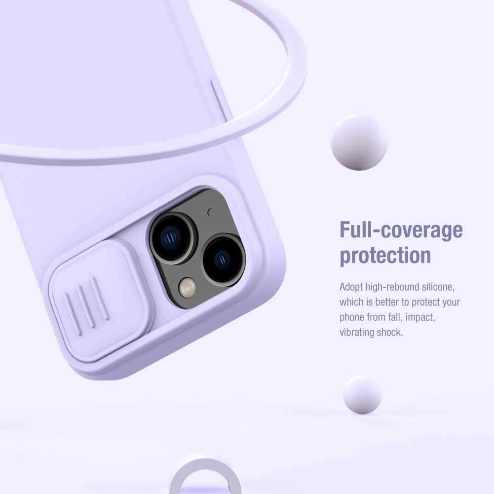 Nillkin iPhone 14 6.1" MagSafe Built-in Magnetic Function Sliding Lens Cover Liquid Silicone Phone Case CamShield Silky Series