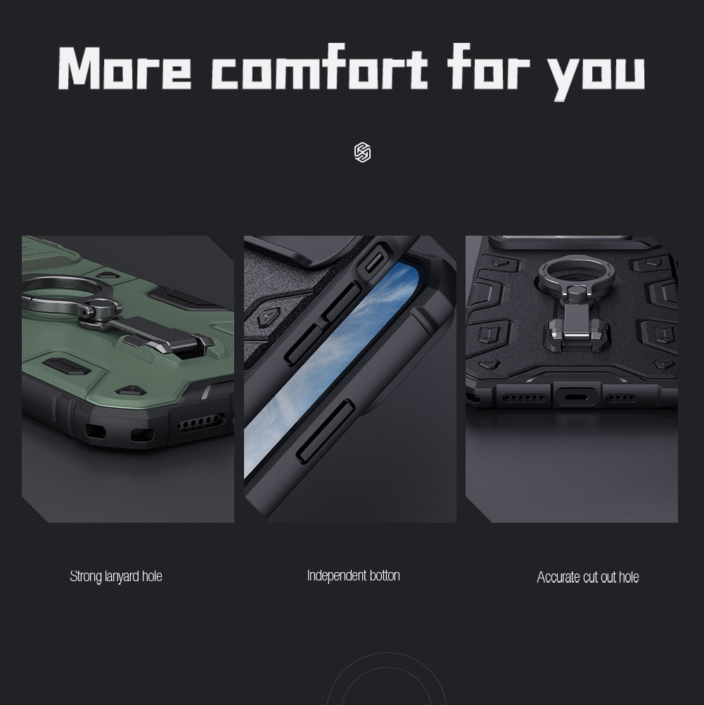 Nillkin iPhone 14 Pro Max 6.7" MagSafe內置磁吸/鏡頭滑蓋/指環支架/四角氣囊升級防摔手機保護殼黑犀Pro系列