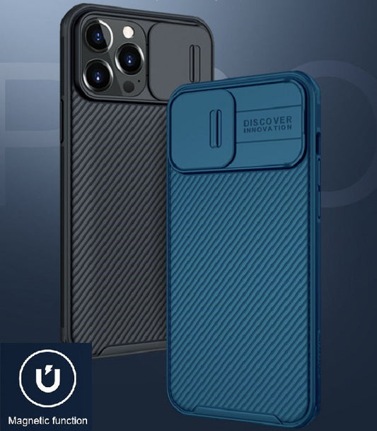 Nillkin iPhone 14 Pro Max 6.7"MagSafe內置磁吸/鏡頭滑蓋保護/四角氣囊防摔手機保護殼黑鏡Pro系列