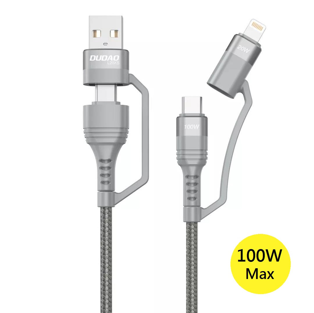 Dudao Upgrade Version 100W USB/Type-C to Lightning/Type-C 1M PD Multi Function Fast Charge Data Cable L20XS