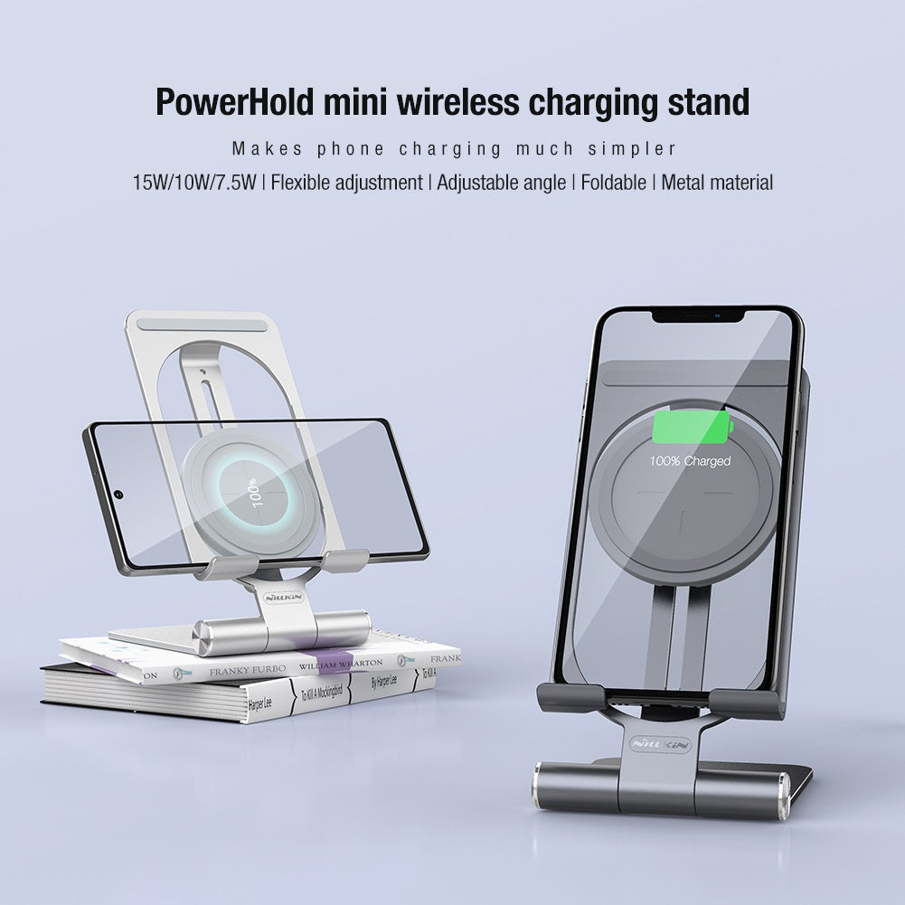 Nillkin 15W Wireless Fast Charging Mobile Phone Holder, Aluminum Alloy Multi-angle Adjustment, Movie/Gaming/Charging in same time PowerHold Mini  
