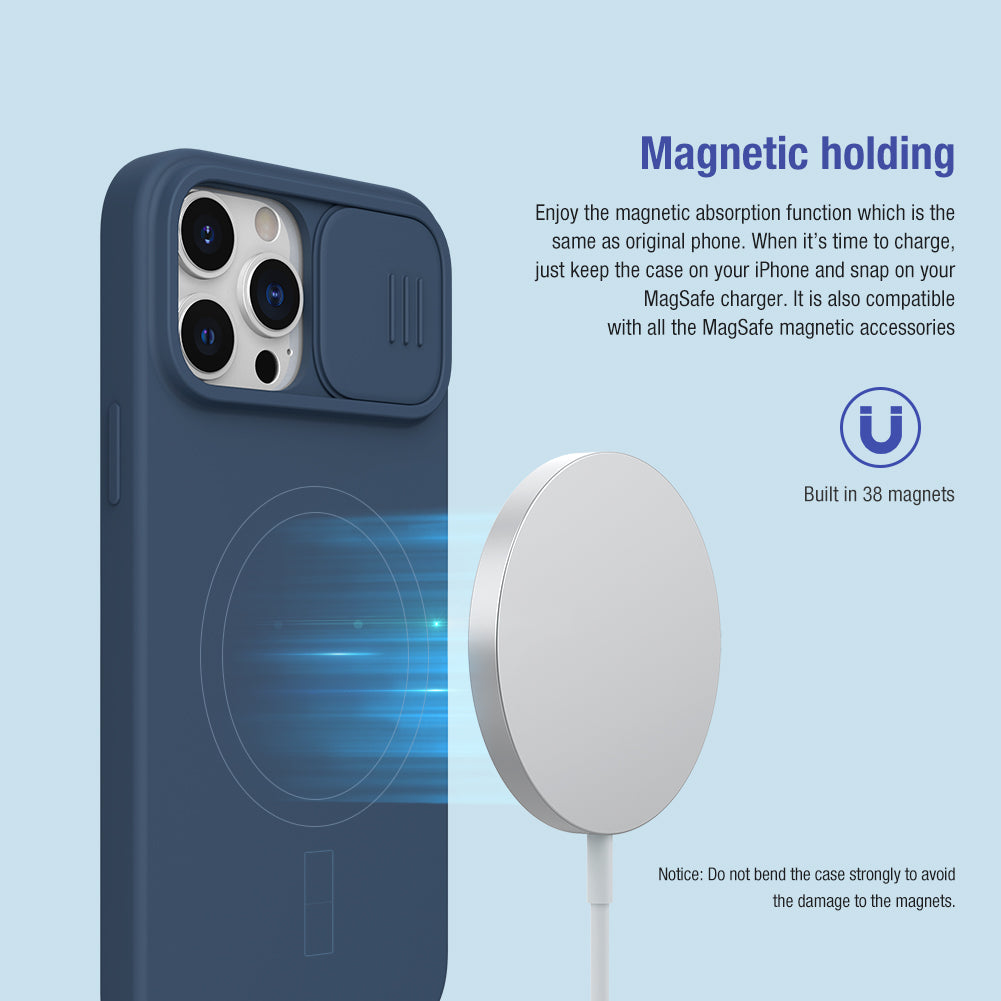 Nillkin iPhone 13 Series MagSafe Built-in Magnetic Function Sliding Lens Cover Liquid Silicone Phone Case CamShield Silky Series