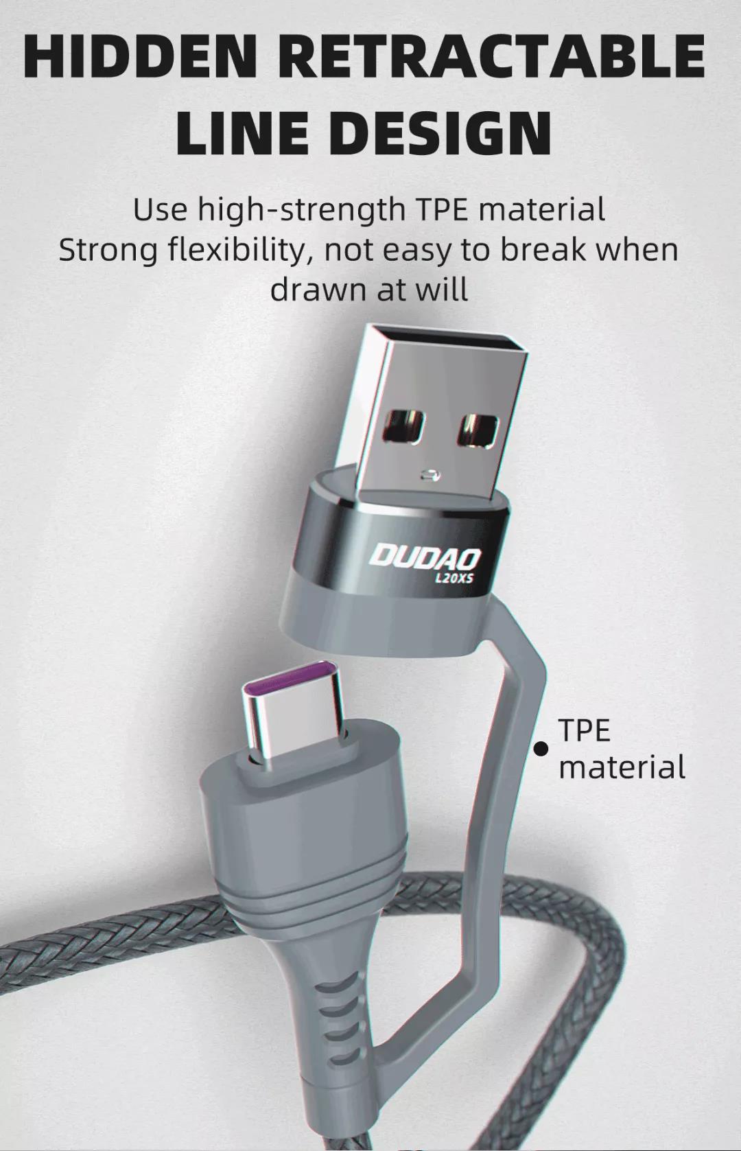 Dudao Upgrade Version 100W USB/Type-C to Lightning/Type-C 1M PD Multi Function Fast Charge Data Cable L20XS