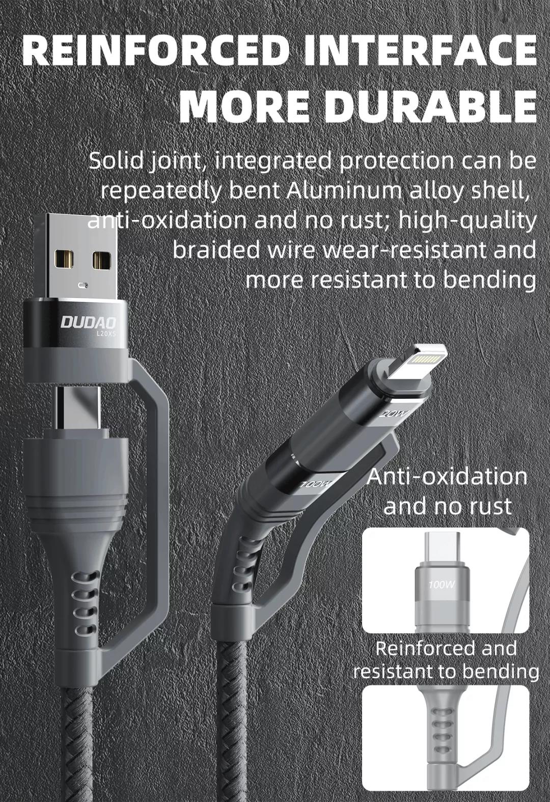 Dudao Upgrade Version 100W USB/Type-C to Lightning/Type-C 1M PD Multi Function Fast Charge Data Cable L20XS